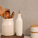 HOMCDALY Ceramic Olive Oil Dispenser for Kitchen, Stoneware 16oz Oil and Vinegar Bottles Dispenser, Kitchen Dispenser Bottle for EVOO Vinegar Syrups, Modern Farmhouse Design(W) by CozyNest Decor