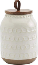 TTU Tabletops Gallery Ceramic Canister Collection- Stoneware Designed Kitchen Storage Embossed Acacia Wood White Set, 3 Piece Embossed Ziggy White Canister Set by CozyNest Decor
