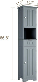 ChooChoo 67" Tall Bathroom Storage Cabinet Freestanding with Adjustable Shelves, Narrow Storage Linen Cabinet with 2 Doors and 1 Drawers for Bathroom, Living Room, Kitchen, Grey by CozyNest Decor