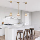 Modern Gold Pendant Light Brushed Brass Mid Century Chandelier Amber Glass Shades Adjustable Rods Farmhouse Ceiling Hanging Lighting Fixture Kitchen Island Dining Room Bedroom by CozyNest Decor