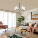 BONLICHT 5 Light Modern Chandeliers Brushed Nickel Kitchen Island Dining Room Lighting Fixtures Ceiling Hanging Clear Hammered Glass Pendant Lamp Transitional Pendant Lights for Living Room Foyer by CozyNest Decor