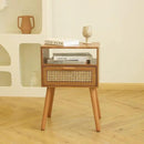 MaxSmeo Mid Century Modern Nightstand with Charging Station, Bedside Tables with Rattan Drawer, Small Wood Nightstand Side Table for Living Room,Bedroom (Brown) by CozyNest Decor