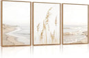 HPNIUB Modern Beach Artwork Seascape Wall Art, Seaside Framed Painting Reed Pathway Picture, Minimalist Neutral Coastal Landscape Wall Decor for Living Room,Bathroom -16'' x24'' x3 by CozyNest Decor