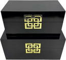 Galt International Storage Box Set Decorative Storage Box w/Hinged Lid Classic Design Wood Decor Boxes with Geometric Clasp Storage for Bedroom & Home - Set of 2 (Black & Gold) by CozyNest Decor