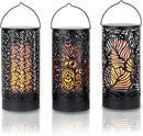 TRIROCKS Set of 3 LED Cordless Metal Lantern with Timer 7" H Moving Flame Lamp Battery Operated Breathing Lamp Floral Hollow LED Hanging Lighting for Indoor/Outdoor Patio Garden Party Gift by GreenHaven Gardens