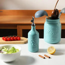 Sweejar 16 Oz Ceramic Olive Oil Dispenser Bottle, Oil Dispenser for Kitchen with Gravity Spout, Relief Opaque Oil Container for Evoo, Avocado Oil, Vinegar, Soy Sauce, 1 Pack(Turquoise, Silver Spout) by CozyNest Decor