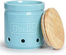 Large Garlic Keeper with Wooden Lid, Ceramic Garlic Holder Storage, Garlic Container for Kitchen, Garlic Saver to Keep Your Garlic Cloves Fresh Longer 4.5-Inch, Turquoise by CozyNest Decor