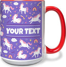Personalized Mug for Kids - Purple Unicorn - Custom Name/Text, Ceramic Hot Chocolate/Cocoa/Coffee Cup for Girls, Birthday/Christmas/Holiday Gift - 15 oz, Red Handle by TinyTreasures Baby Boutique