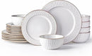 GBHOME Ceramic Dinnerware Sets,18 pcs Embossed Elegant Stoneware Plates and Bowls Sets, Housewarming Wedding Gift | Dishwasher & Microwave Safe | Dishes Set Service for 6 by CozyNest Decor