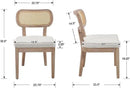 Rattan Dining Chairs Set of 2, Linen Fabric Farmhouse Dining Room Chairs with Cane Back Curved Backrest Kitchen Chairs Rustic Armless Side Chairs for Dining/Living Room/Restaurant, Beige by CozyNest Decor