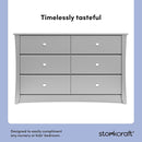Storkcraft Crescent 6 Drawer Double Dresser (Pebble Gray) – GREENGUARD Gold Certified, Nursery Dresser for Kids Bedroom by TinyTreasures Baby Boutique