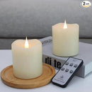 Flameless Candles Battery Operated with Remote Timer, 3D Moving Flame Flickering, Last 600+ Hours Battery Candles, 3" x 3" Ivory Real Wax Electric LED Candle for Wedding Party, Set of 2 by CozyNest Decor