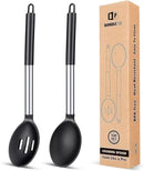 Pack of 2 Large Silicone Cooking Spoons,Non Stick Solid Basting Spoon,Heat-Resistant Kitchen Utensils for Mixing,Serving,Draining,Stirring (BLACK) by CozyNest Decor