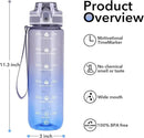 32oz Motivational Water Bottles with Time Marker & Fruit Strainer, Transparent Gradient Color Water Bottle with Times to Drink, Leakproof & BPA Free, Reusable Bottle with Strap (No Straw) by CozyNest Decor