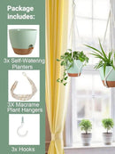 Self Watering Hanging Planters for Indoor Plants 3 Pack Macrame Plant Hangers with Drainage Holes Pots and Hooks for Home Garden Decor Green by GreenHaven Gardens