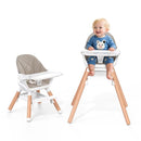 Baby High Chair, Highchair for Baby & Toddler, Easy Clean Infant Highchair, 6 in 1 Feeding High Chair with Removable Double Tray and Waterproof PU Cushion, Wooden Legs, Champagne by TinyTreasures Baby Boutique