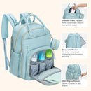 BabbleRoo Leather Diaper Bag Backpack - Baby Essentials Travel Baby Bag, Multi function, Waterproof, with Changing Pad, Stroller Straps & Pacifier Case – Unisex, Powder Blue by TinyTreasures Baby Boutique
