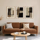 Abstract Shapes Framed Canvas Wall Art Set, Mid-Century Black Polygon Wall Decor, Black Brown Irregular Painting, Neutral Modern Art Print for Living Room, Dining Room, Office - 16"x24"x3 by CozyNest Decor