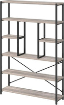 LVB Industrial 6 Tier Bookshelf, Large Tall Open Rustic Vintage Etagere Bookcase, Gray Big Wide Modern Farmhouse Wood and Metal Book Shelf for Home Bedroom Living Room Office Storage, Light Grey Oak by CozyNest Decor