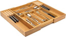 Bamboo Drawer Organizer with Knife Blocks - Silverware Organizer & Utensil Drawer Organizer, Cutlery Tray with Dividers, 7-9 Slots- Premium Kitchen Organizer for Utensils & Flatware (Natural) by CozyNest Decor