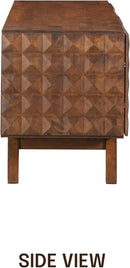 NTC Sapa Mid-Century Modern Solid Wood TV Stand 4-Door Media Console with Carved Geometric Fronts for TVs up to 75", Effortless Assembly, Dark Walnut by CozyNest Decor