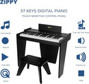 ZIPPY Kids Piano Keyboard, 37 Keys Digital Piano for Kids, Touch Sensitive Control Panel, Built-in Songs, Volume Adjustable, Music Educational Instrument, Wood Piano for 3+ Girls and Boys (Black Plus) by TinyTreasures Baby Boutique
