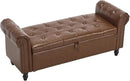 Furniliving 55” End of Bed Bench, Bedroom Bench with Button-Tufted, Large Upholstered Storage Ottoman Entryway Bench with Storage Shoe Cabinet Bench, for Bedroom, PU, Brown by CozyNest Decor