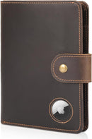 Polare Luxury RFID Blocking Leather Passport Holder Travel Wallet For Men and Women (Dark Brown with AirTag Slot(Snap Version)) by TinyTreasures Baby Boutique