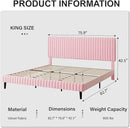 King Size Bed Frame with Headboard, Velvet Upholstered Platform Bed with Vertical Channel Tufted Design, No Box Spring Required, Easy Assembly, Pink by CozyNest Decor
