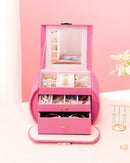 Homde Girls Jewelry Box Jewelry Storage Case Organizer with Mirror for Rings, Earrings, Bracelets, Necklaces (Pink + Gold) by TinyTreasures Baby Boutique