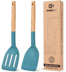 Pack of 2 Silicone Cooking Spatula, Heat Resistant Solid Turner, Non Stick Slotted Spatulas with Wooden Short Handle,Ideal Wood Kitchen Utensils Set for Frying, Baking, Flipping, Turning by CozyNest Decor