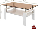 Glass Coffee Table Rectangle Living Room Center Table, with Brown Tempered Glass Tabletop and White MDF Layer,for Living Room and Office, Brown+White by CozyNest Decor