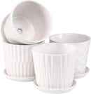 Plant Pots - 5.5 Inch Cylinder Ceramic Planters with Connected Saucer, Pots for Succuelnt and Little Snake Plants, Set of 4, White by GreenHaven Gardens