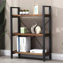 Natural Real Solid Wood Bookcase,3 Tier Metal and Wood Open Book Shelf Storage Farmhouse Wide Etagere Bookcase for Office Living Bedroom by CozyNest Decor