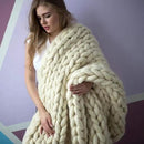 Chunky Knit Blanket Hand Made Merino Wool Throw Boho Bedroom Sofa Home Decor Giant Yarn(Ivory White 80"x80") by CozyNest Decor