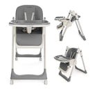 3-in-1 Foldable High Chair for Babies & Toddlers – Adjustable Height, Reclining Seat, 5-Point Safety Harness, Removable Tray, Lockable Wheels, Washable Cushion – Portable & Easy Clean, Grey by TinyTreasures Baby Boutique