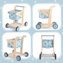 Asweets 2 in 1 Wooden Baby Walker Push and Pull Doll Stroller, Shopping Cart Learning Walker for Boys and Girls, Sit Stand Learning Toddler Toy (Blue) by TinyTreasures Baby Boutique