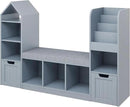 Vabches Toy Storage Organizer for Kids Bookshelf with Reading Nook, Multifunctional Bookcase with 7 Storage Cubbies, 2 Movable Drawers and Seat Cushion for Keeping Kids' Toys Books Organized, Grey by CozyNest Decor