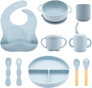 Silicone Baby Feeding Set 10 Pcs, Baby Led Weaning Supplies, Baby Feeding Supplies Set BPA Free, Baby Essentials for Newborn Gift Blue by TinyTreasures Baby Boutique