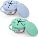 BUSOHA 2 Pack Stainless Steel Toddler Snack Cups - 9 OZ Spill-Proof Baby Snack Containers with Silicone Catcher and Lid Travel Snack Containers for Kids Food Grade Silicone Dishwasher Safe by TinyTreasures Baby Boutique