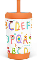 Kid Insulated Stainless Steel Tumbler with Silicone Straw, 12oz Sippy Cup for Kids (Alphabet) by TinyTreasures Baby Boutique