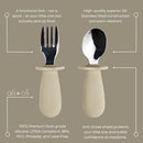Ali+Oli Spoon & Fork Learning Set for Toddlers (Khaki) 6m+ Grab Easy BPA Free Food-Grade Silicone Handle, Kids Silverware Self Feeding Baby Utensils, Multi-stage Baby Feeding Set Ergonomic Design by TinyTreasures Baby Boutique