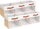 HNZIGE 11 Inch Foldable Fabric Storage Cubes - Clear Bins for Shelves, Canvas Cube Organizer Bins (White Beige 6 PCS) by TinyTreasures Baby Boutique