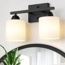 Milk Glass Vanity Lights for Bathroom, 2 Light Matte Black Bathroom Light Fixtures Over Mirror, Ceramic E26 Sockets Wall Mounted by CozyNest Decor