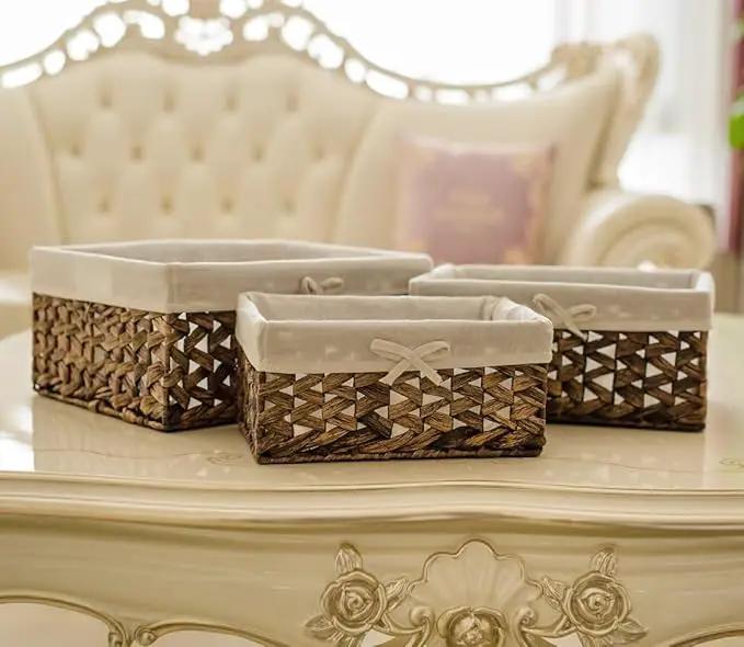 Rectangular Woven Seagrass Storage Bin with Handle,Kingwillow. (water hyacinth, Large), photo 3 of 7