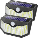 HMCITY 120 LED Outdoor Solar Lights with Motion Sensor and 3 Lighting Modes, IP65 Waterproof Wide Solar Wall Lights Ideal for Garden Patio Yard (Front Button 2Packs, Daylight White) by GreenHaven Gardens