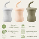 PandaEar Silicone Training Cup, 3 Pack Baby Drinking Sippy Cups with Straw for Baby and Toddler 6 Months+ (Brown/Pink/Gray) by TinyTreasures Baby Boutique