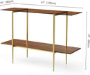 Extra Large Glass Console Table for Living Room, Foyer & Entrance, L47 x W16 x H31, Mid-Century Modern Sofa Table with Amber Glass Top, Walnut Finish Wood Top and Gold Finish Metal Frame by CozyNest Decor