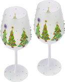 Set of 2 Stemmed Christmas Tree Design Wine Glasses - 14 oz