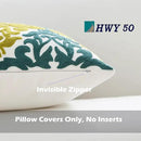 HWY 50 Decorative Throw Pillow Covers 18x18 Inch (1 Piece), Embroidered Cotton Farmhouse Cushion Cover Pillow Case for Sofa Couch Living Room Bed Bedroon, Blue and Green Floral Geometric by CozyNest Decor